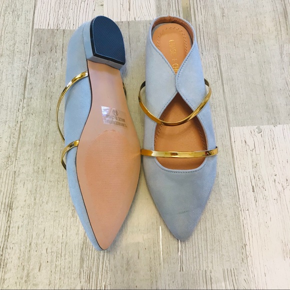 ⭐️ WOMENS Pointy Toe POWDER BLUE Suede Flat - Picture 3 of 4